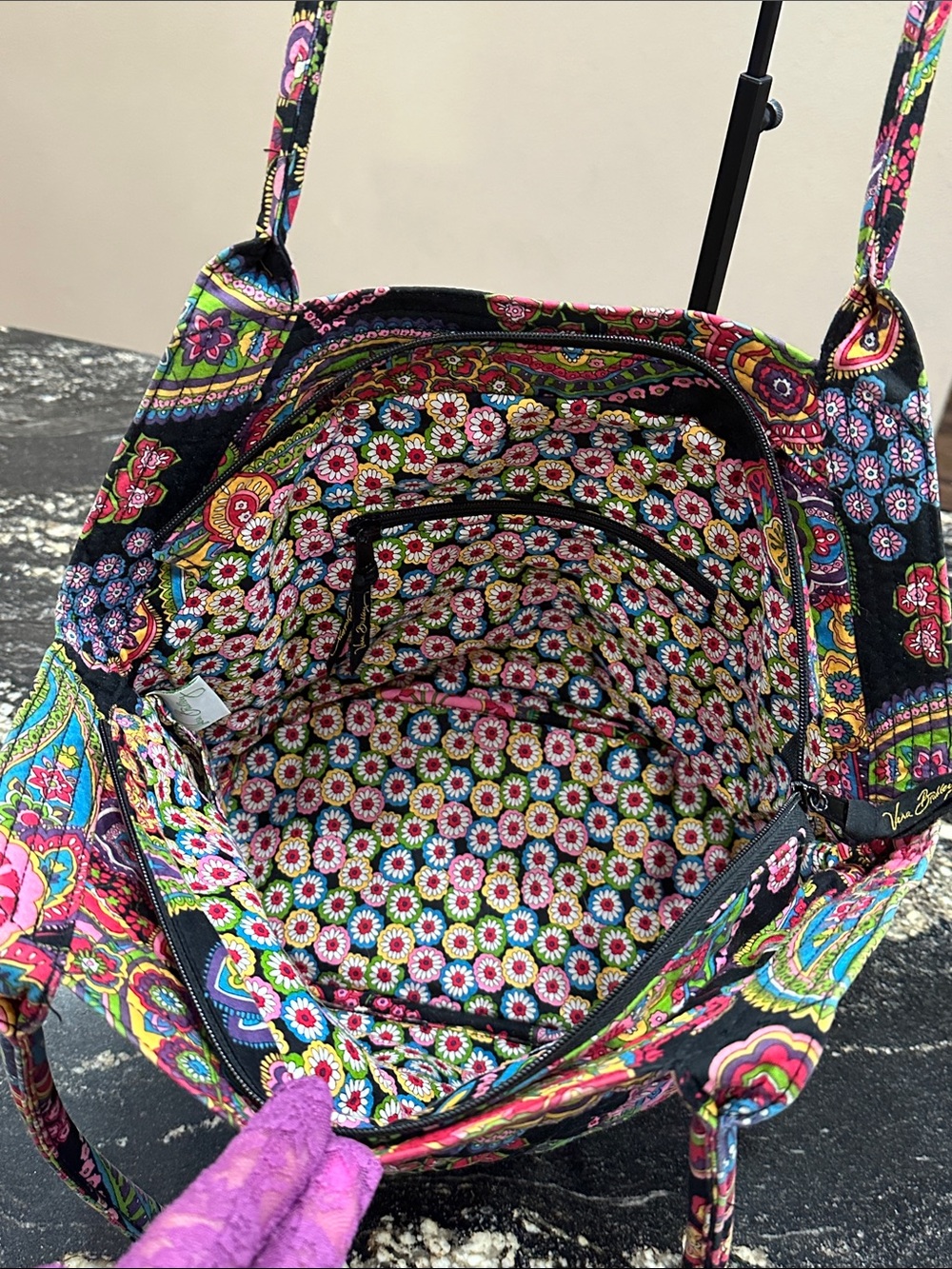 Vera Bradley Black Multicolor Floral Quilted Tote with Matching Wallet - Picture 8 of 14